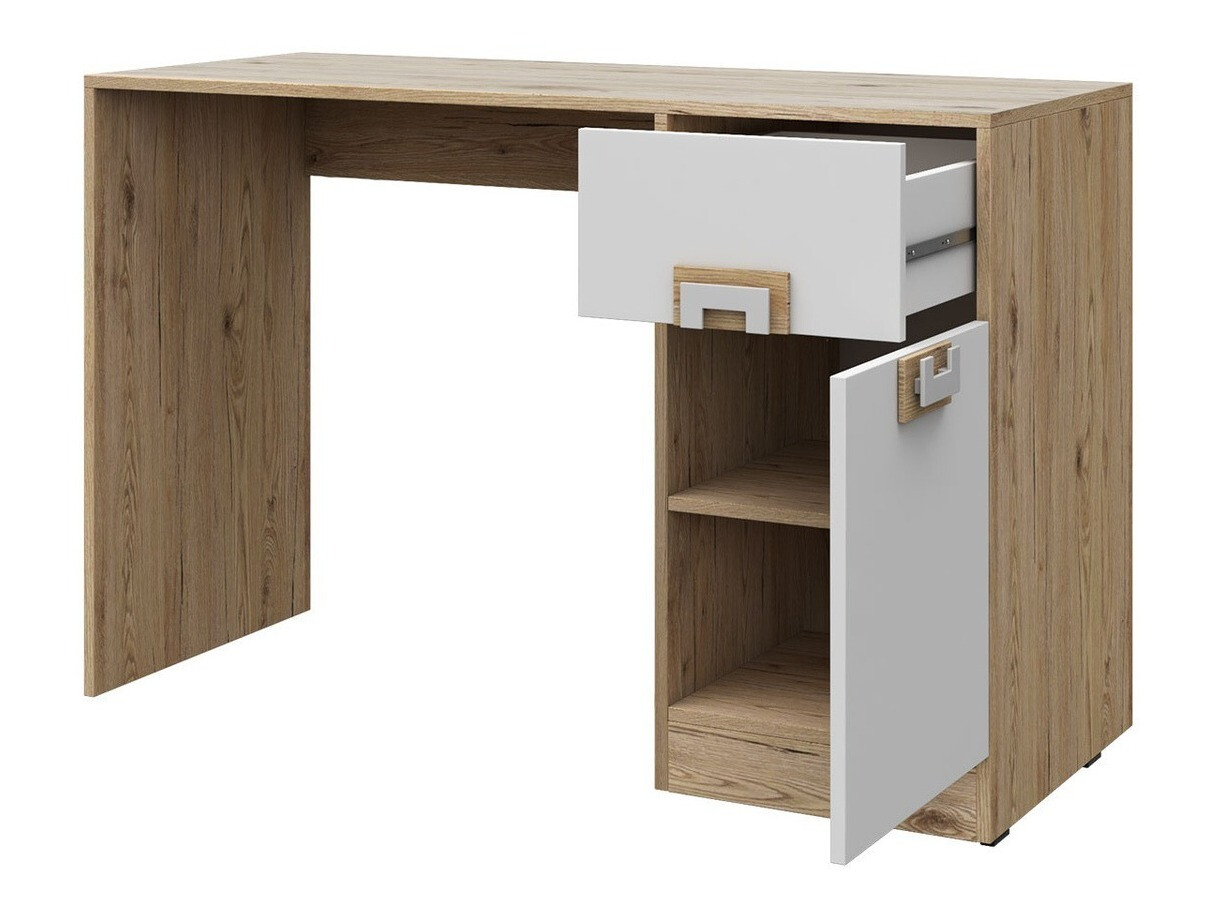 Skrivebord Balvire 110 (Lys eg + Hvid + Grå)