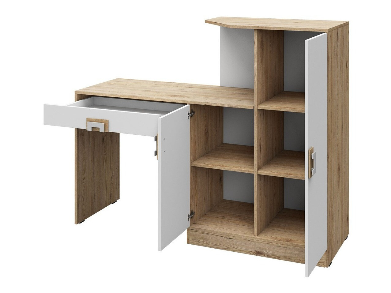 Skrivebord Balvire 111 (Lys eg + Hvid + Grå)