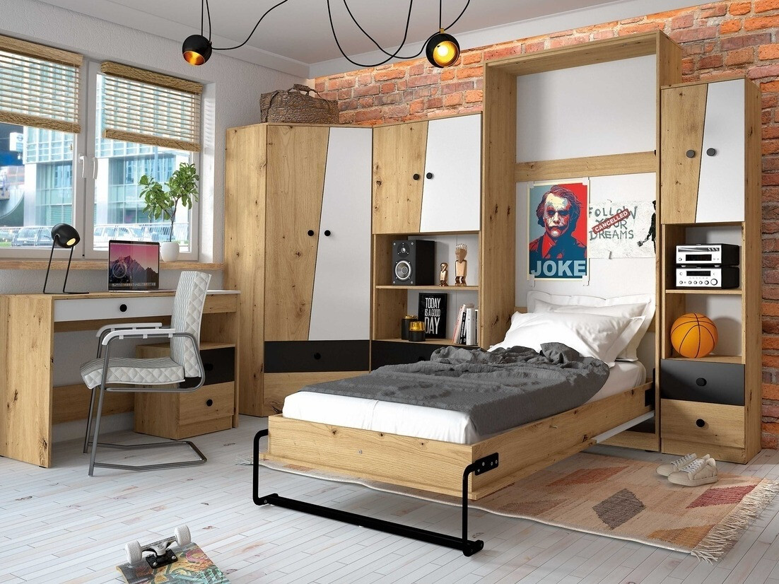 Skrivebord Mirelbu 109 (Artisan eg + Glansfuld hvid + Grå)