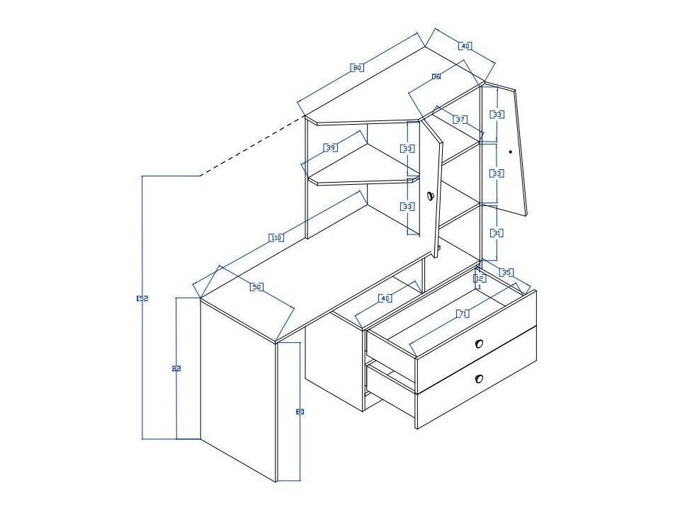Skrivebord Mirelbu 110 (Artisan eg + Glansfuld hvid + Blank sort)
