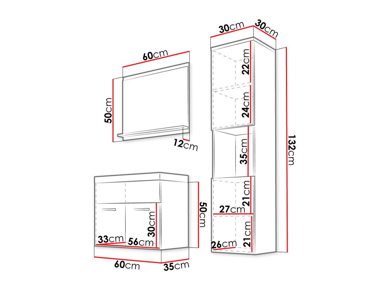 Badeværelsessæt Sarasota 122 (Hvid + Glansfuld hvid)