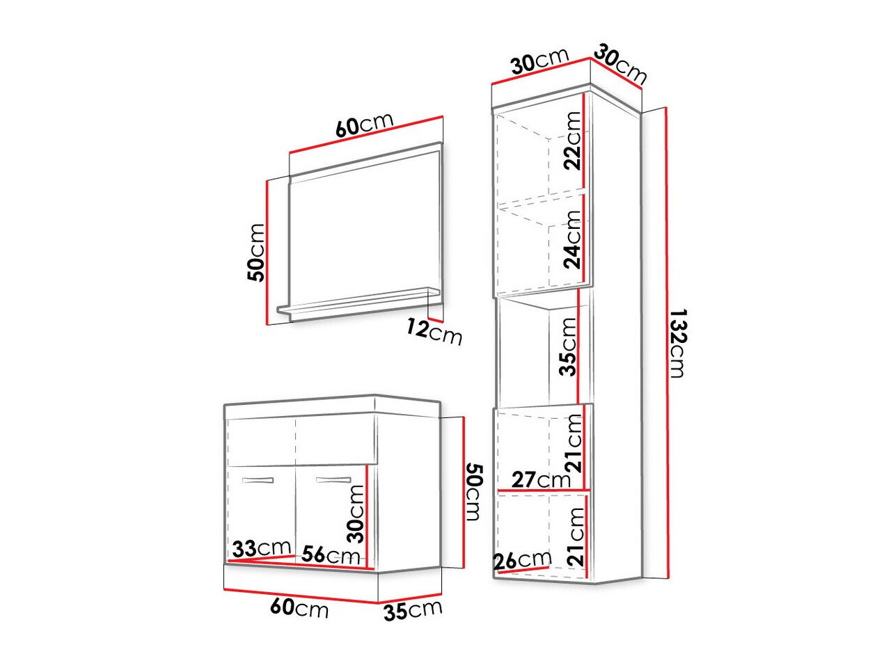 Badeværelsessæt Sarasota 122 (Hvid + Gloss grå)