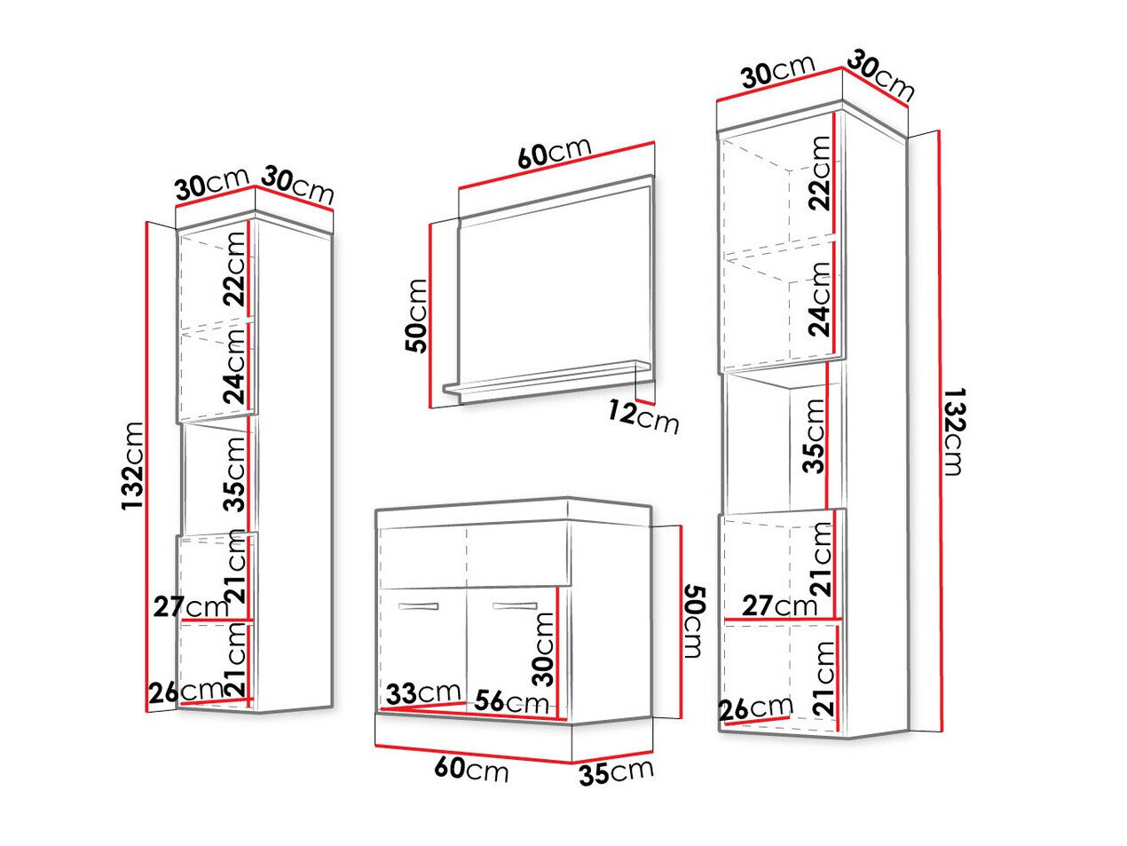 Badeværelsessæt Sarasota 123 (Hvid + Gloss grå)
