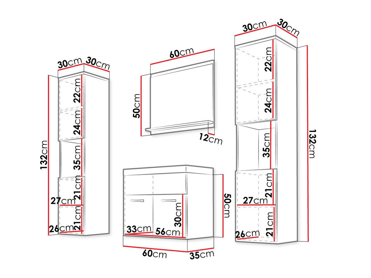 Badeværelsessæt Sarasota 123 (Wotan eg + Glansfuld hvid)