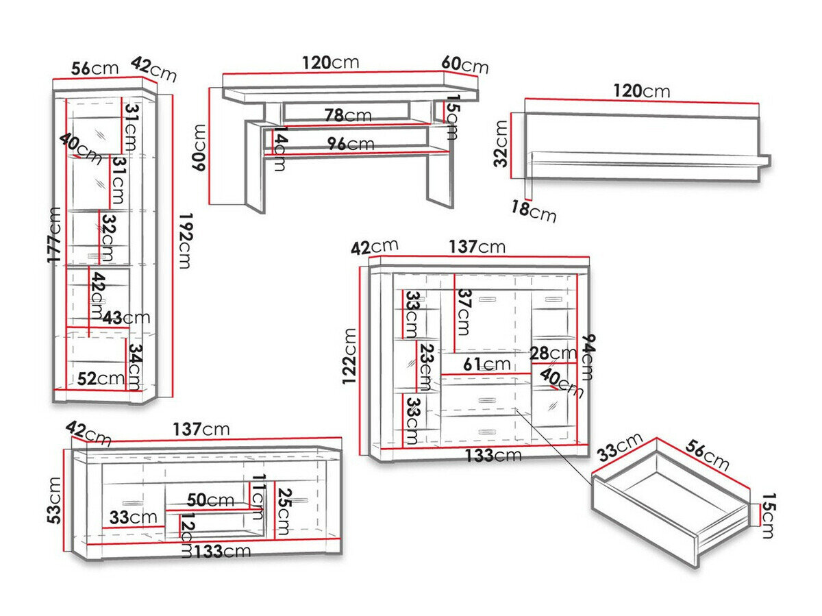 Stuemøbelsæt Serfeno 122 (Mørk aske)