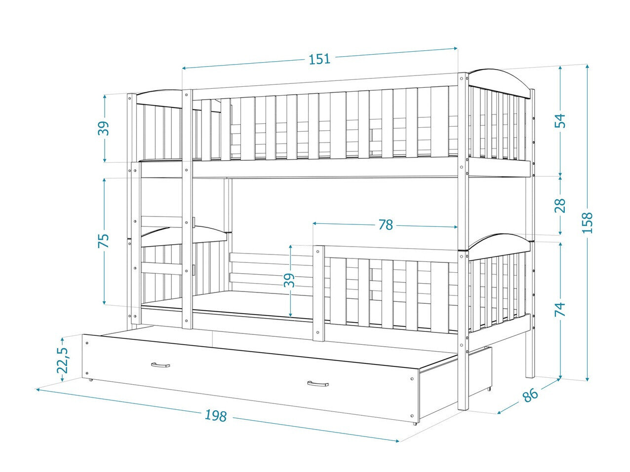 Køjeseng Aurora 105 (Hvid)