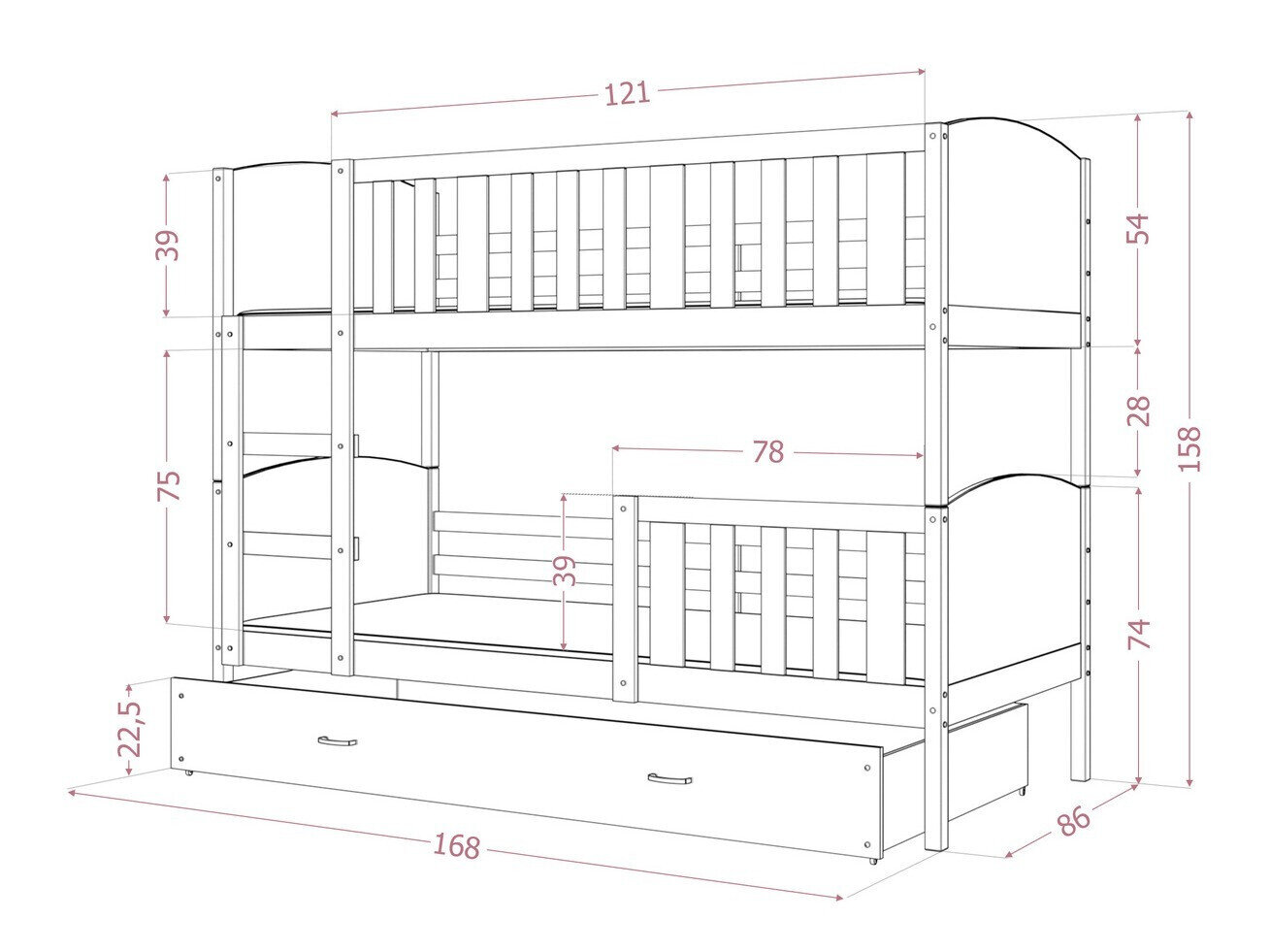 Køjeseng Aurora 113 (Grå)