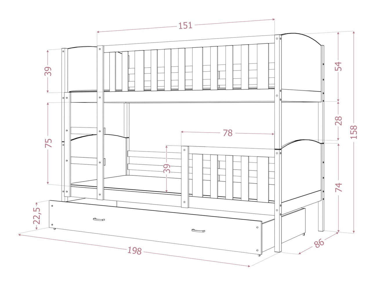 Køjeseng Aurora 113 (Hvid)