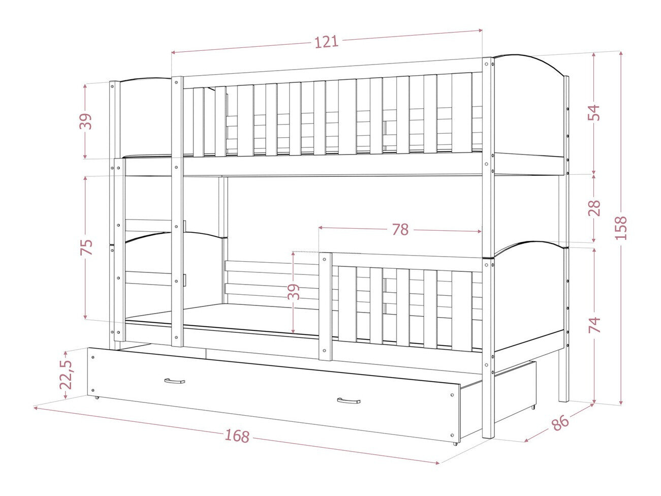 Køjeseng Aurora 113 (Hvid)