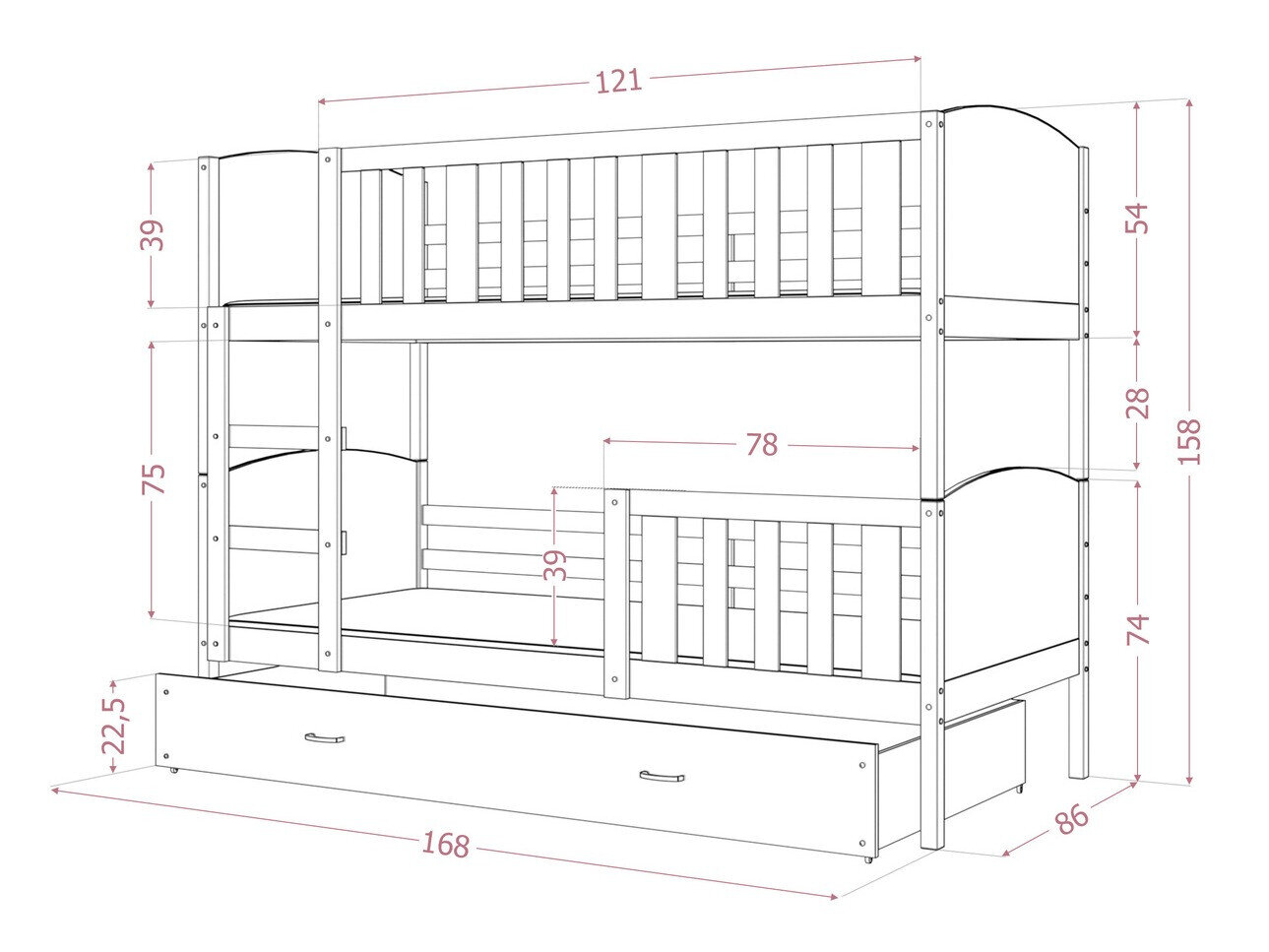 Køjeseng Aurora 113 (Hvid)