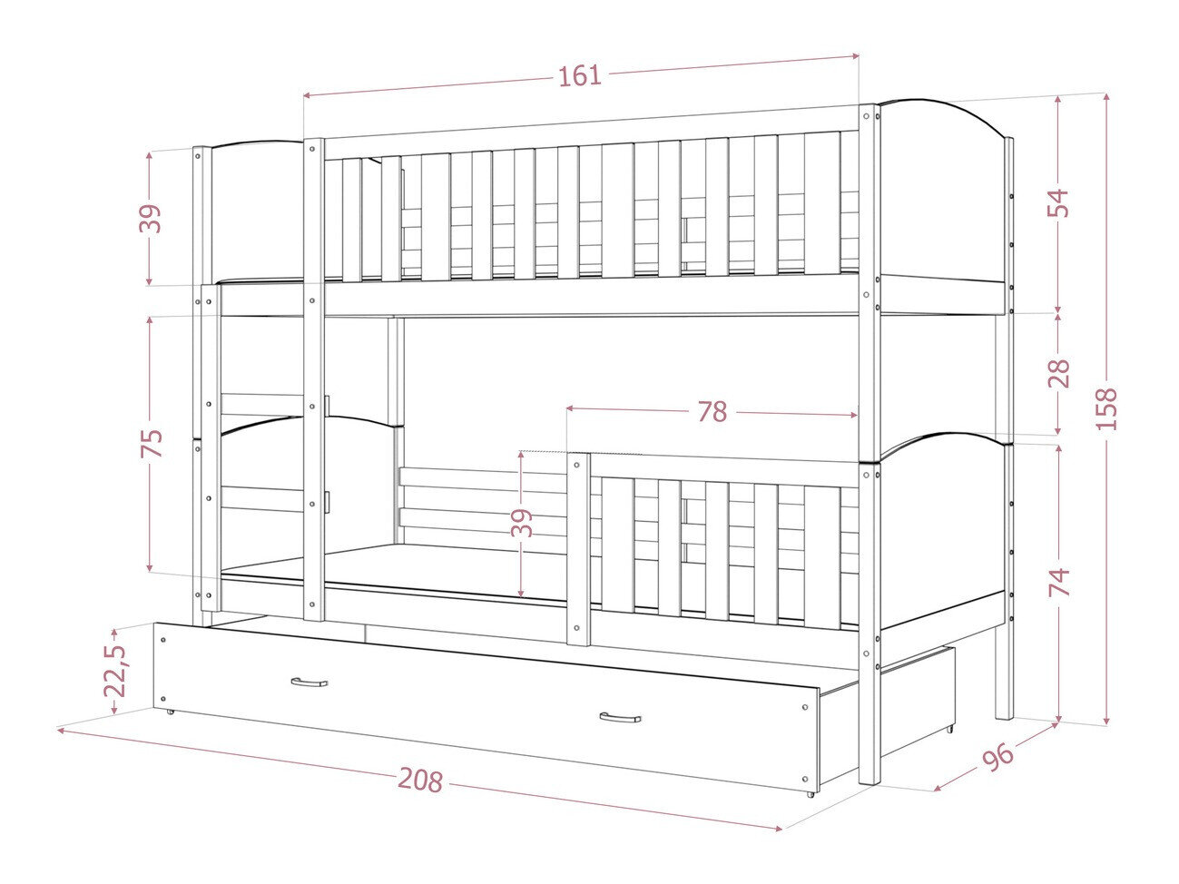 Køjeseng Aurora 113 (Hvid)