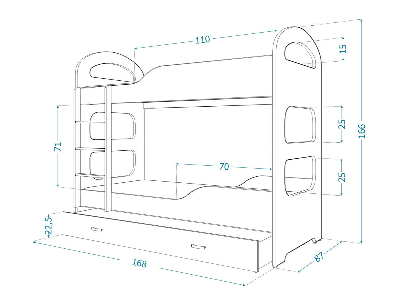 Køjeseng Aurora 114 (Grå)