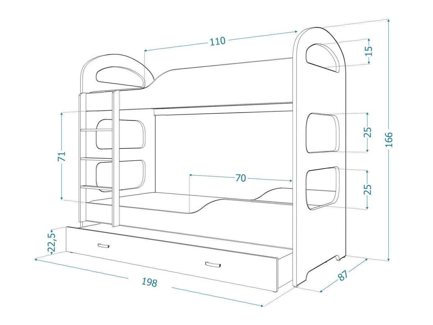 Køjeseng Aurora 115 (Hvid)