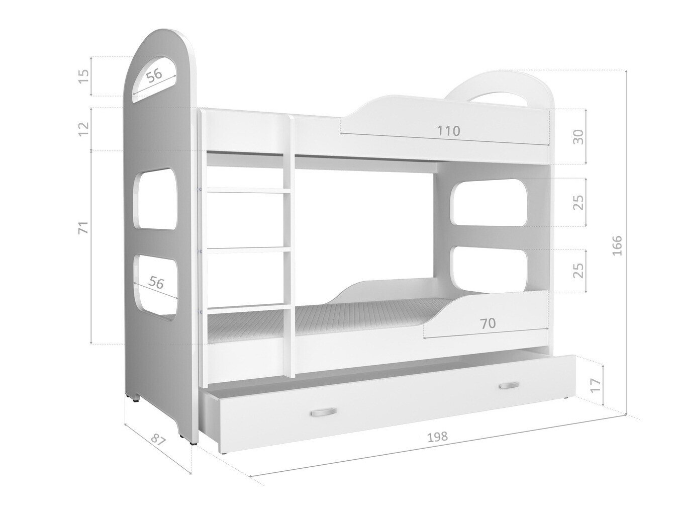 Køjeseng Aurora 116 (Hvid + Blå)