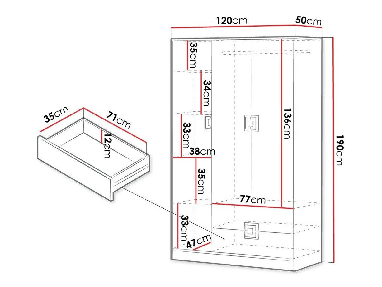 Garderobeskab Tolfere 103 (Lys eg + Hvid)