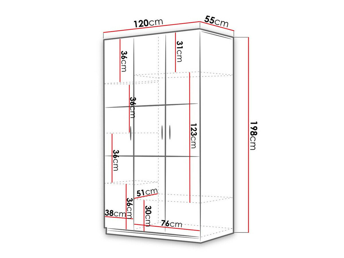 Garderobeskab Salmere 108 (Hvid + Glansfuld hvid + Gloss grå)