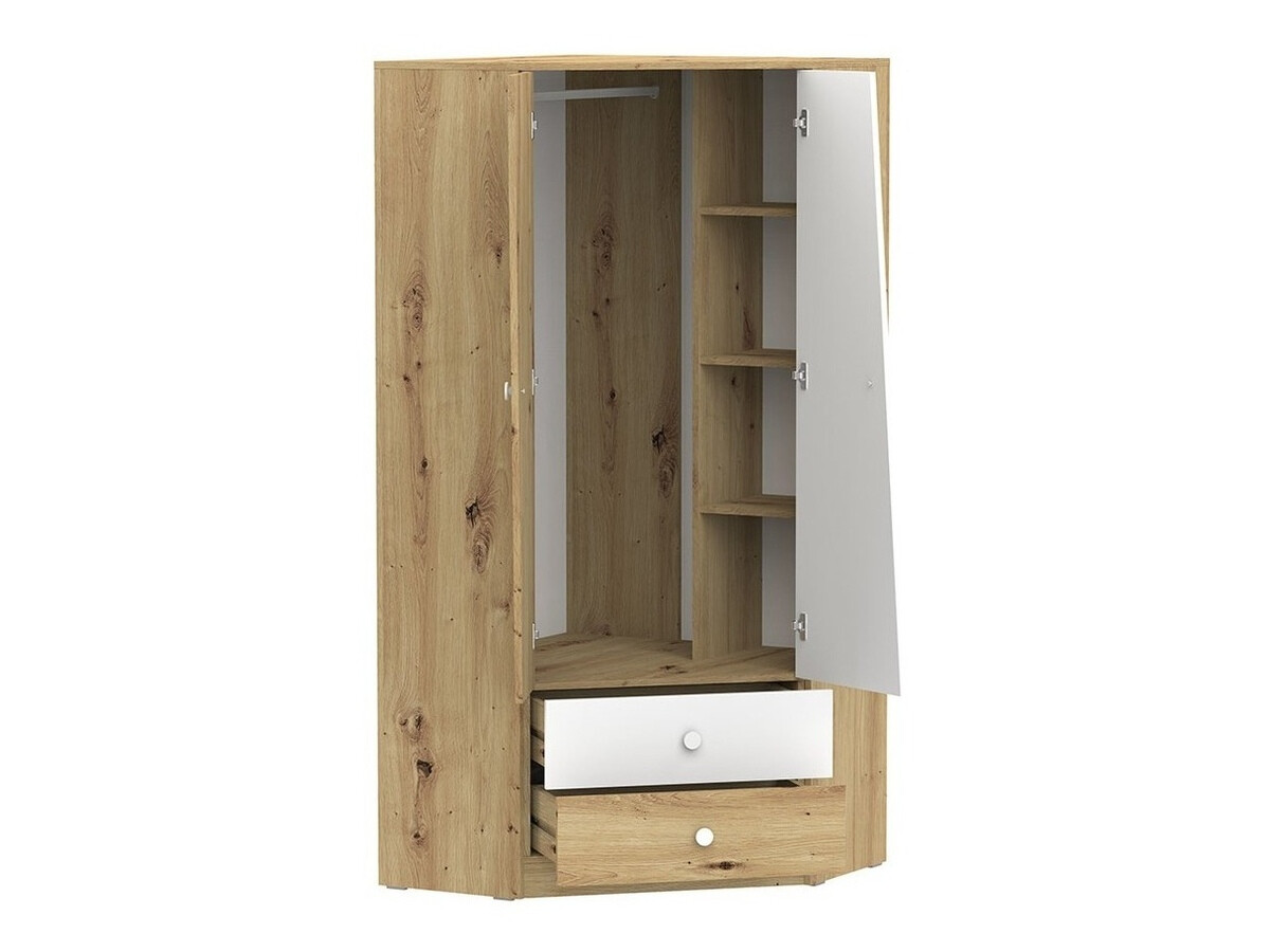 Hjørnegarderob Almira 101 (Artisan eg + Hvid + Grå)