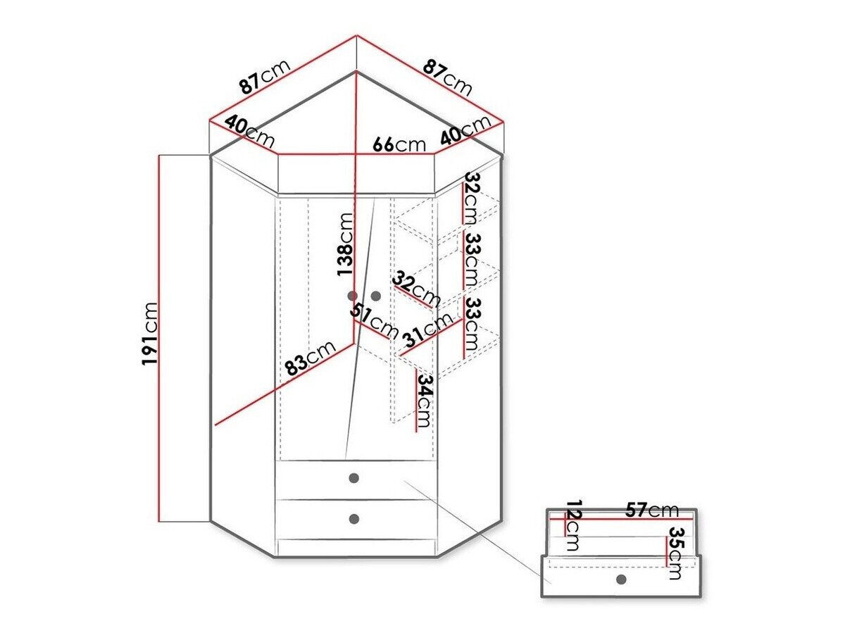 Hjørnegarderob Almira 101 (Artisan eg + Hvid + Grå)