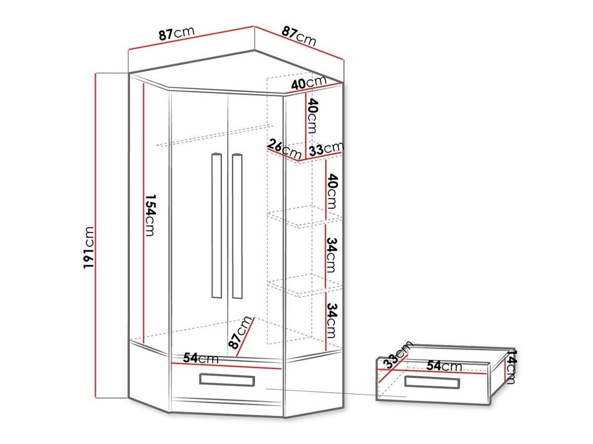 Hjørnegarderob Merevari 103 (Hvid + Blankt Turkis)