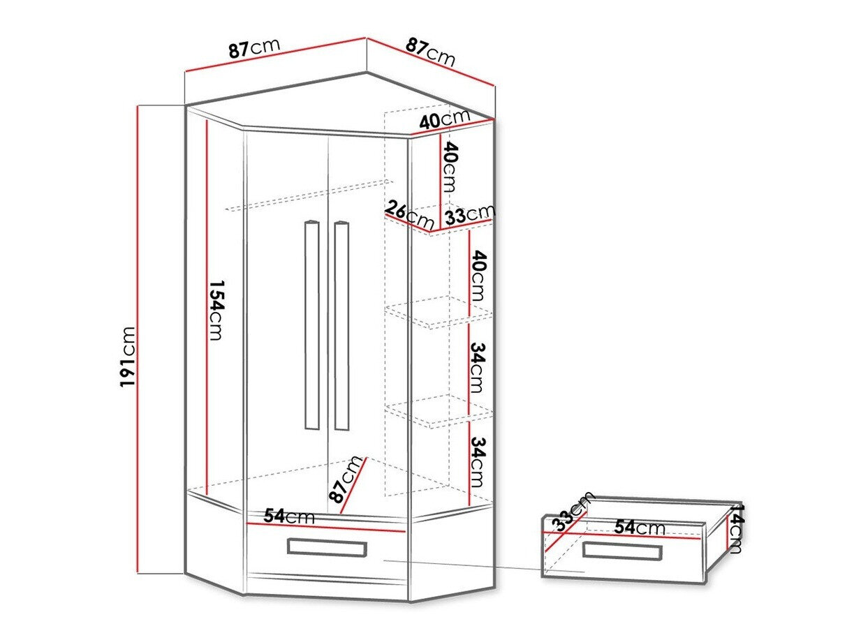 Hjørnegarderob Merevari 103 (Hvid + Glansfuld hvid + Grå)