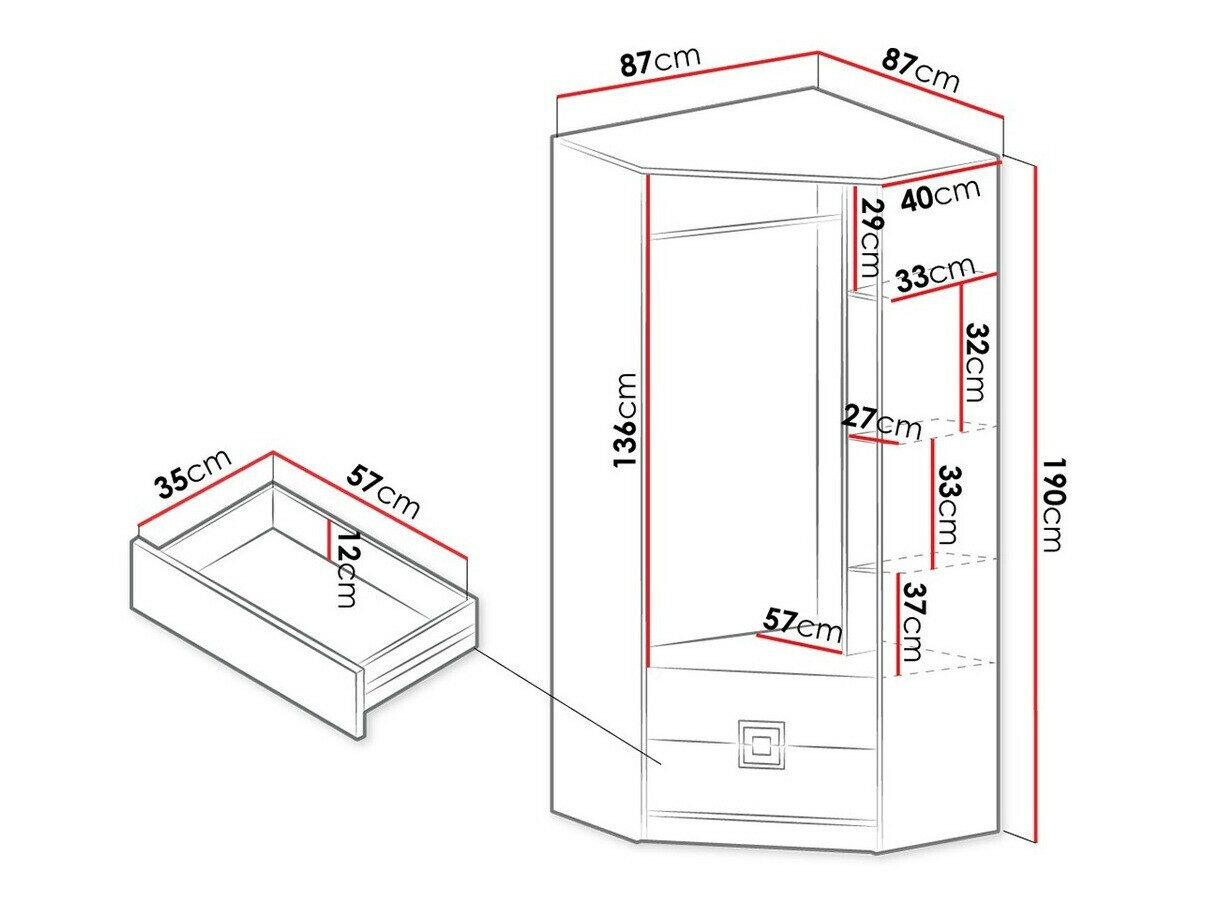 Hjørnegarderob Tolfere 102 (Lys eg + Hvid)