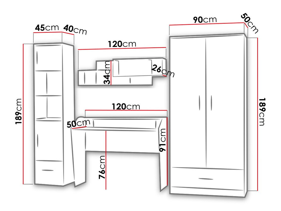 Børneværelsessæt Lorlare 100 (Hvid + Grå)