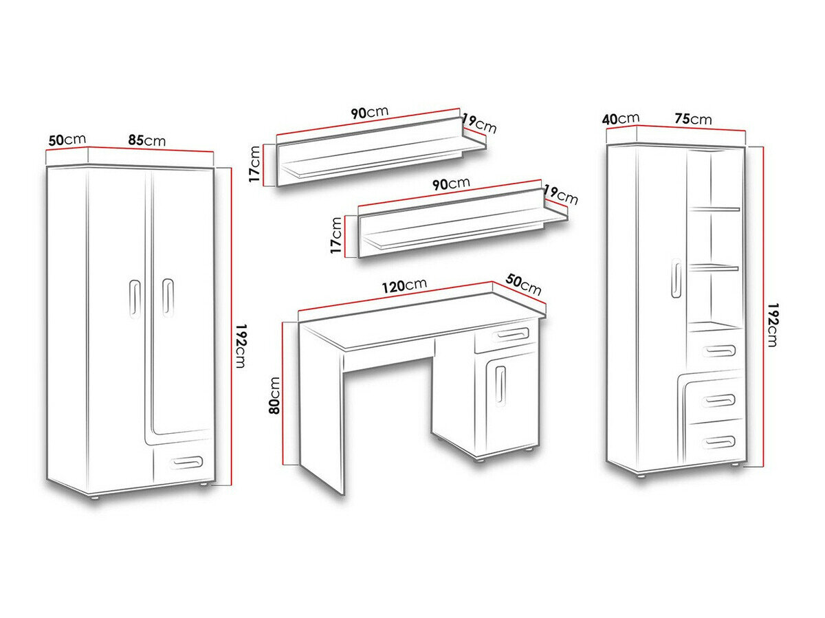 Børneværelsessæt Levtala 116 (Antracit + Hvid + Turkis)