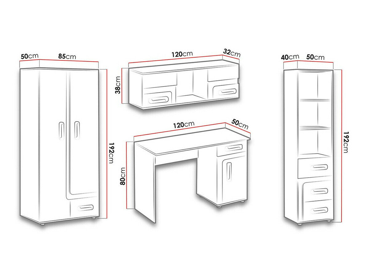 Børneværelsessæt Levtala 120 (Antracit + Hvid + Turkis)