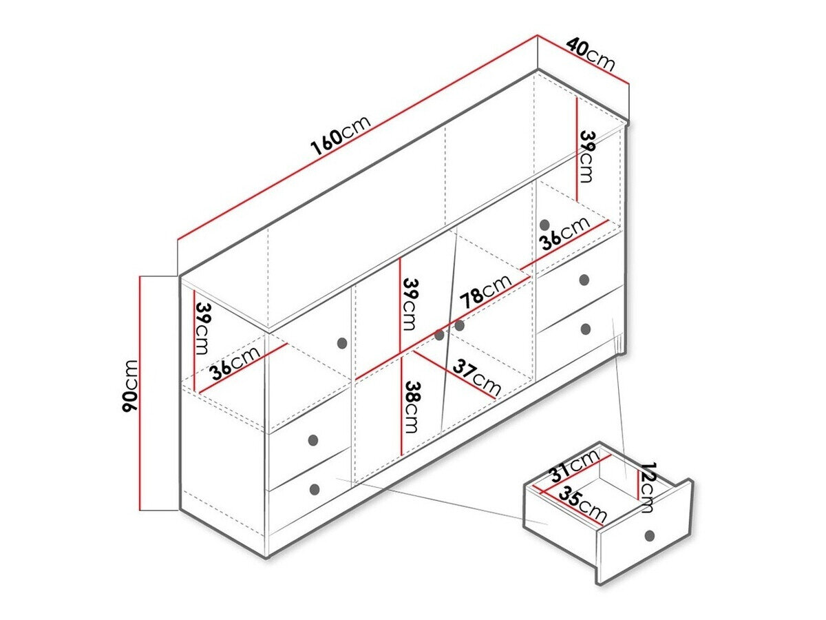 Kommode Almira 105 (Artisan eg + Hvid + Grå)