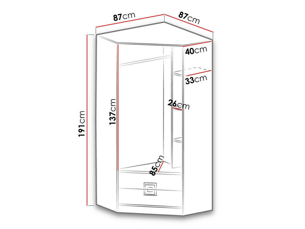 Hjørnegarderob Balvire 103 (Lys eg + Hvid + Lyserød)