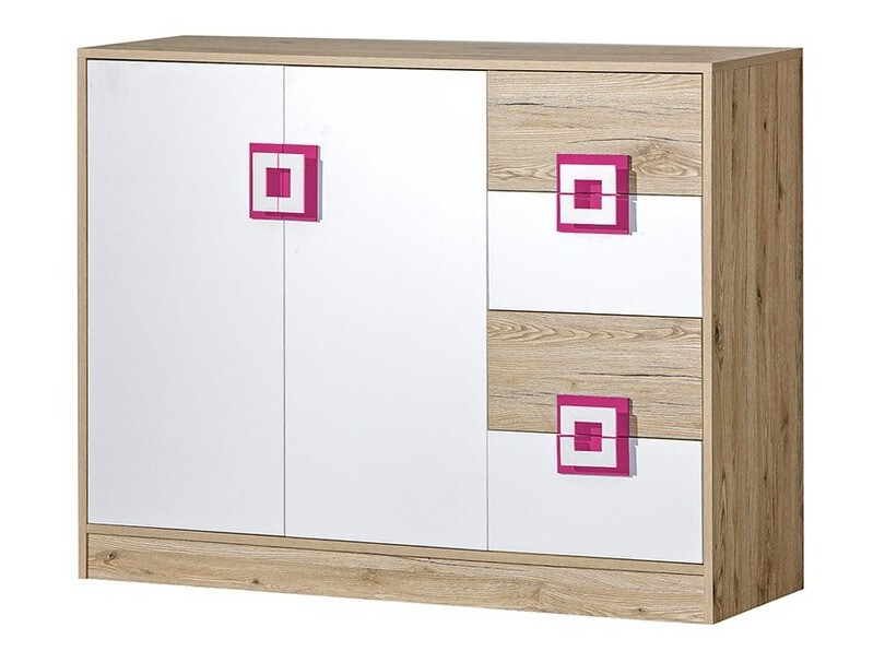 Kommode Balvire 100 (Lys eg + Hvid + Lyserød)