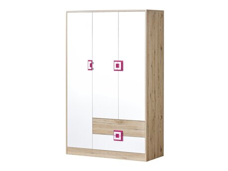 Garderobeskab Balvire 104 (Lys eg + Hvid + Lyserød)