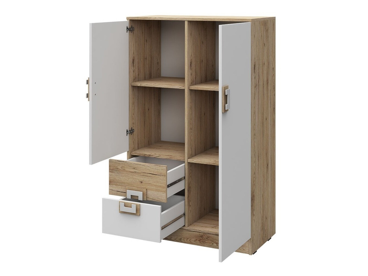 Kommode Balvire 108 (Lys eg + Hvid + Grå)
