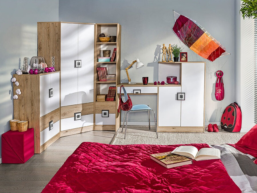 Kommode Balvire 109 (Lys eg + Hvid + Grå)