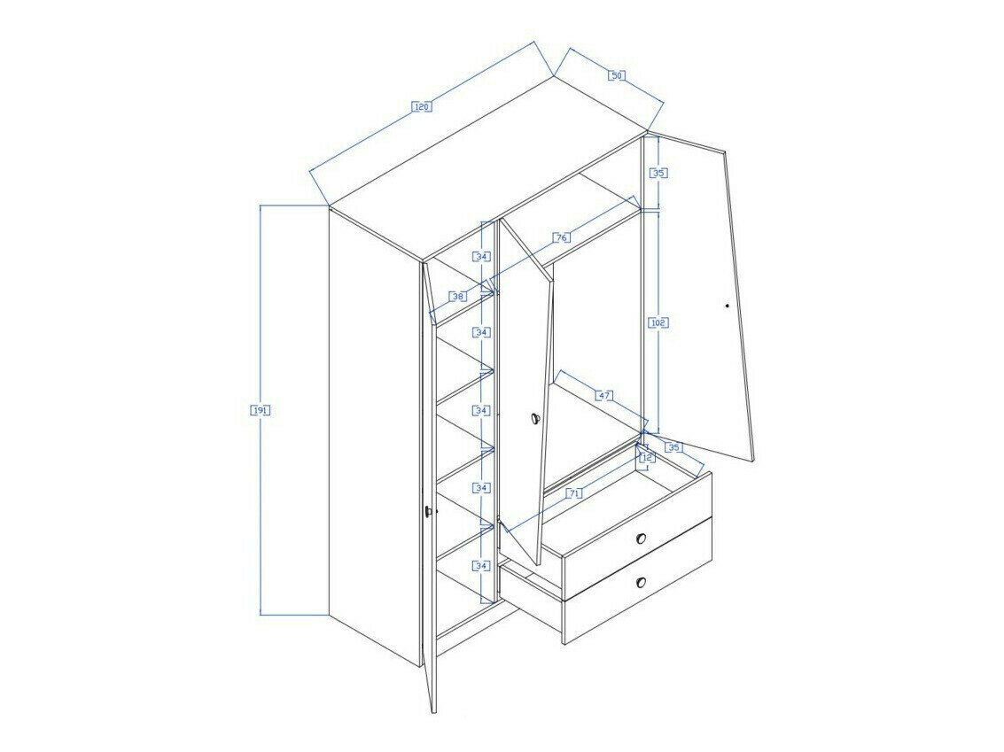 Garderobeskab Mirelbu 102 (Artisan eg + Glansfuld hvid + Gloss grå)
