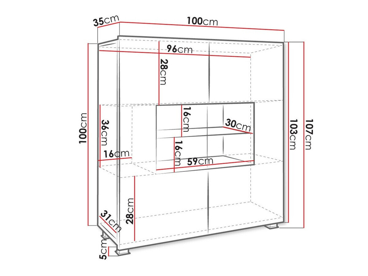 Skænk Tivdalu 100 (Hvid + Glansfuld hvid)