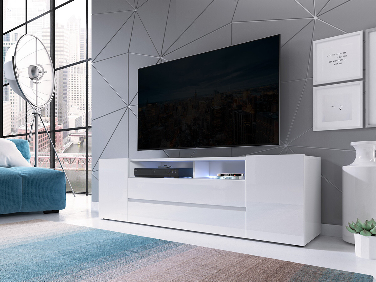 TV-bord Ager (Hvid + Glansfuld hvid)