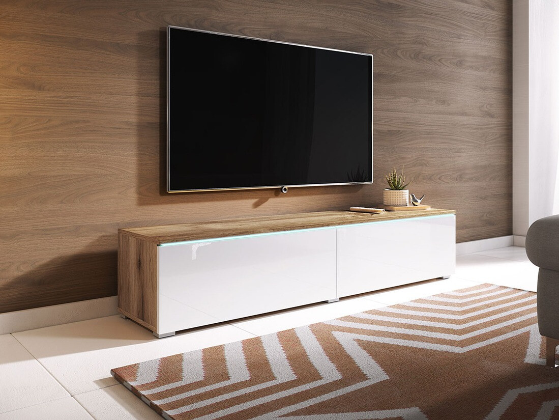 TV-bord Scientia (Wotan eg + Glansfuld hvid)