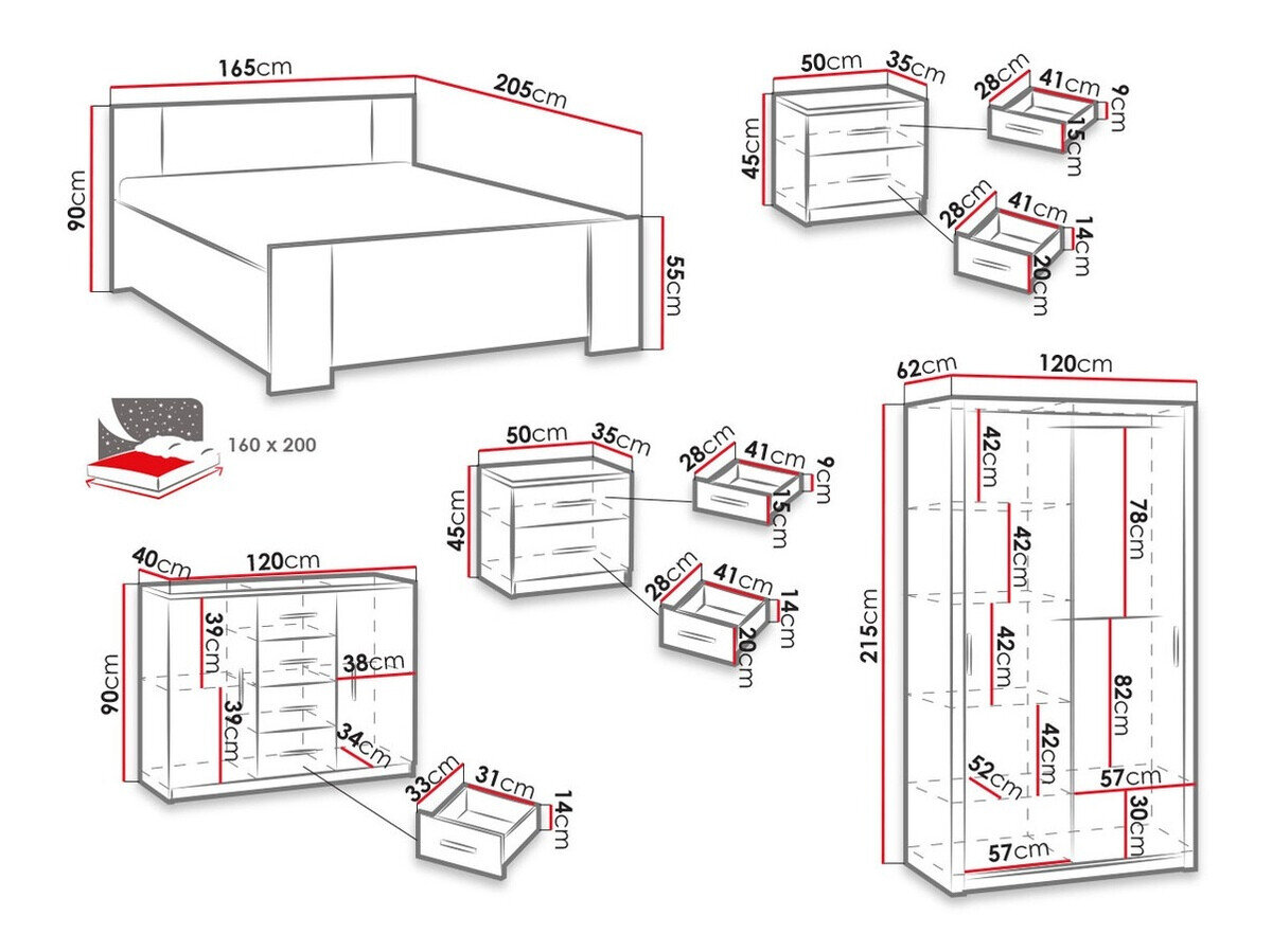 Soveværelsessæt Catromi 112 (Hvid + Soft Pik 011)