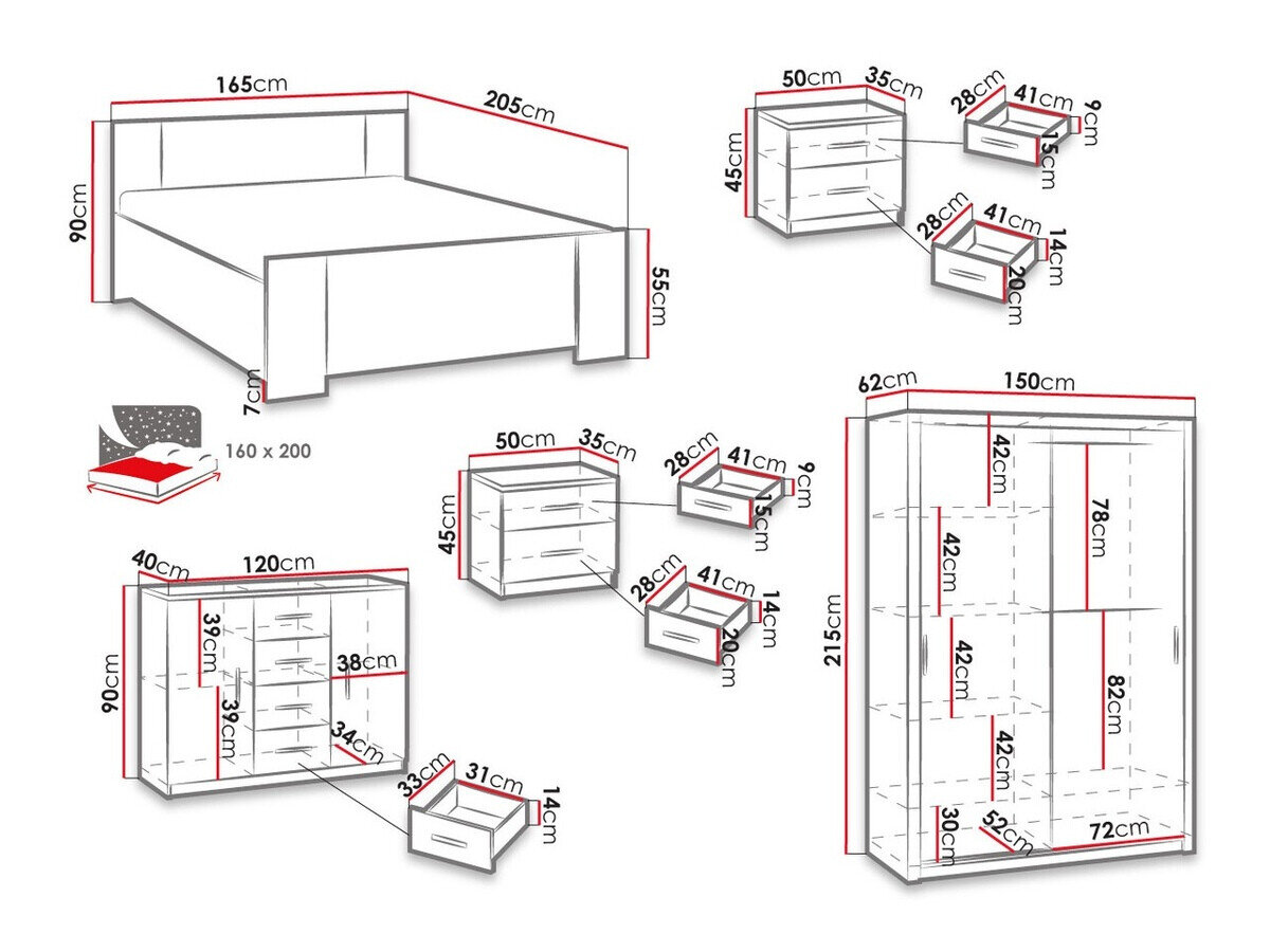 Soveværelsessæt Catromi 113 (Artisan eg + Soft Pik 011)