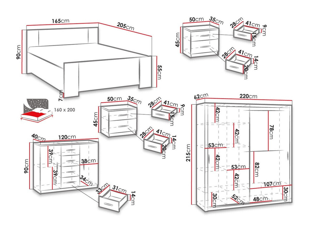 Soveværelsessæt Catromi 115 (Kloster eg + Soft Pik 011)