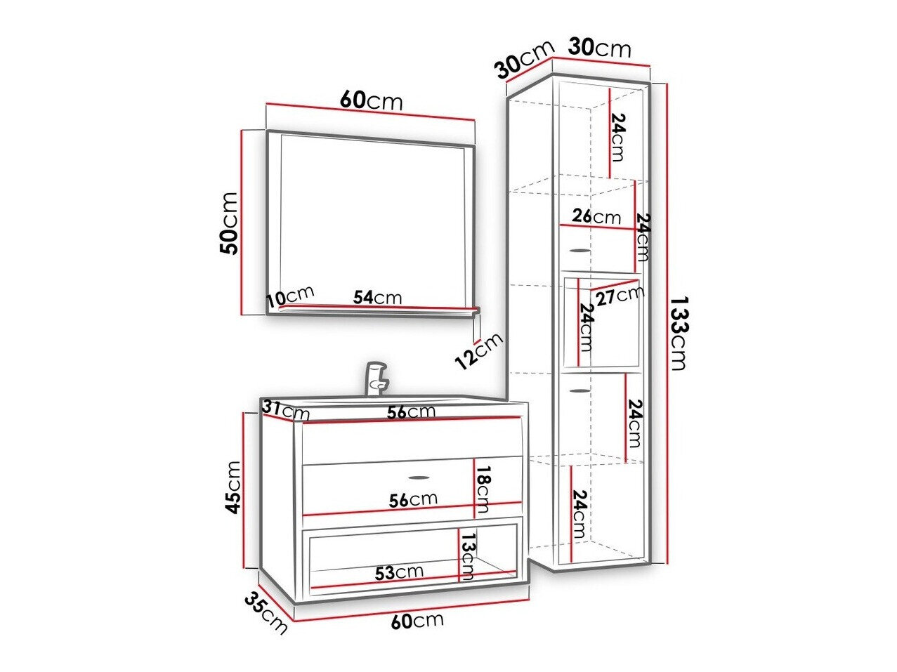 Badeværelsessæt Baltesi 100 (Hvid + Artisan eg)
