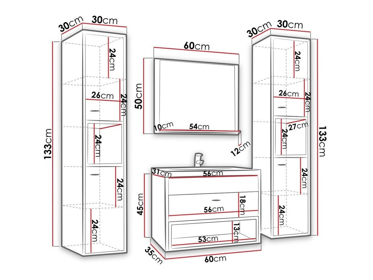 Badeværelsessæt Baltesi 101 (Hvid + Artisan eg)