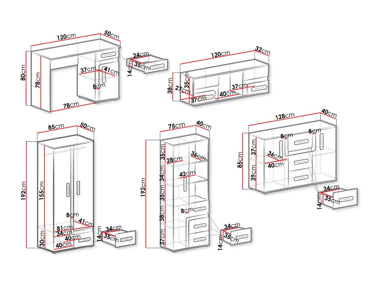Børneværelsessæt Aviseve 107 (Antracit + Hvid)