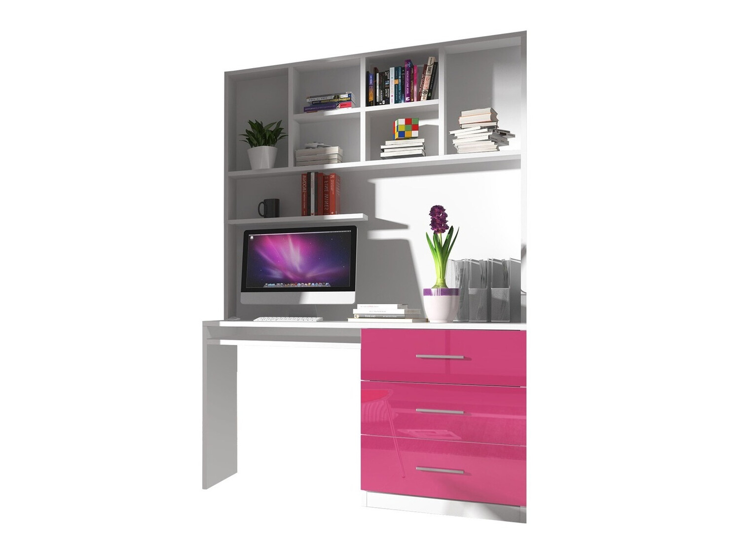 Børneværelsessæt Campus (Glansfuld hvid + Glossy pink)