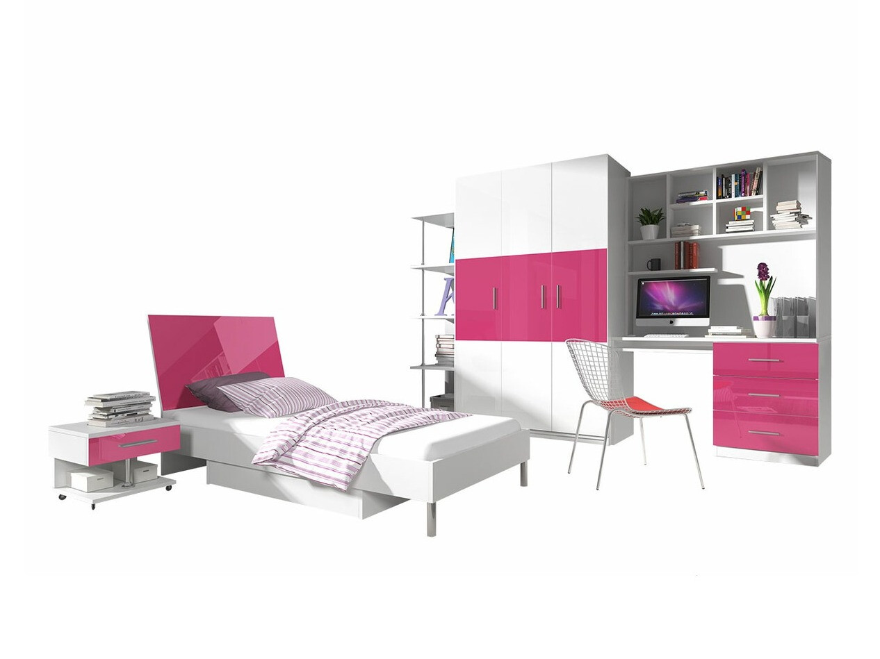 Børneværelsessæt Campus (Glansfuld hvid + Glossy pink)
