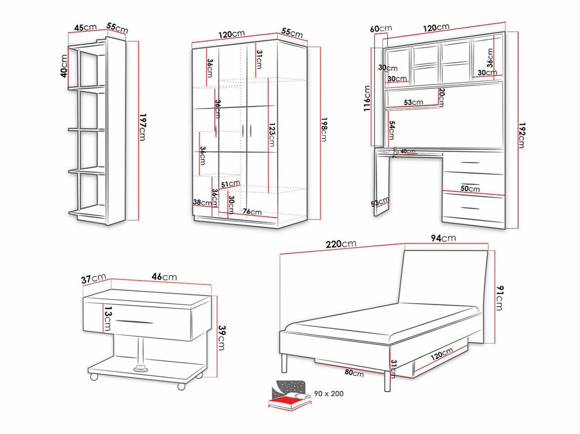Børneværelsessæt Salmere 110 (Glansfuld hvid + Glossy pink)