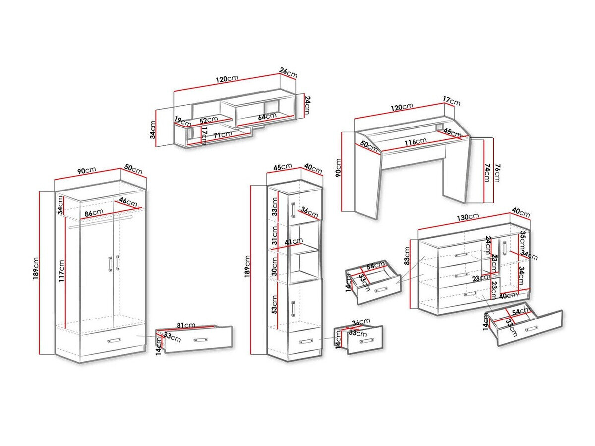 Børneværelsessæt Sorviru 107 (Hvid + Lyserød)
