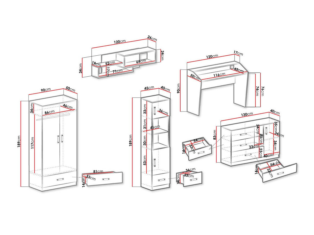 Børneværelsessæt Sorviru 107 (Hvid + Turkis)
