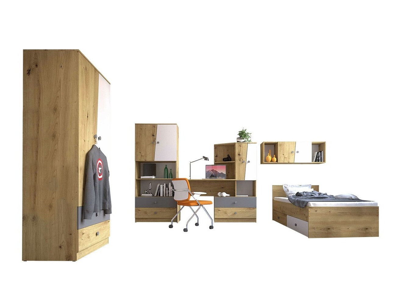 Møbelsæt Almira 114 (Artisan eg + Hvid + Grå)
